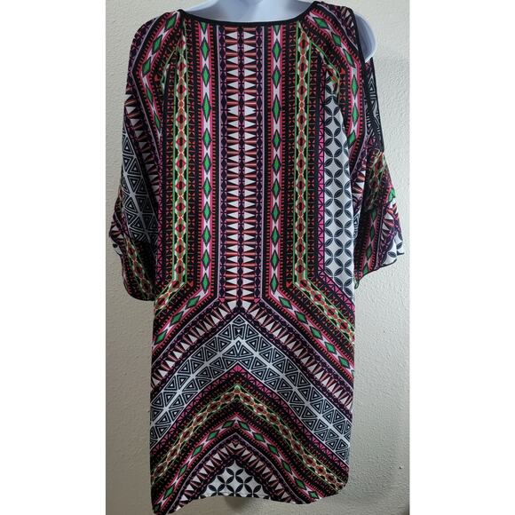 Gibson & Latimer Black Pink Geo Print Retro Cold Shoulder Shift Dress Small Soft - Picture 3 of 7